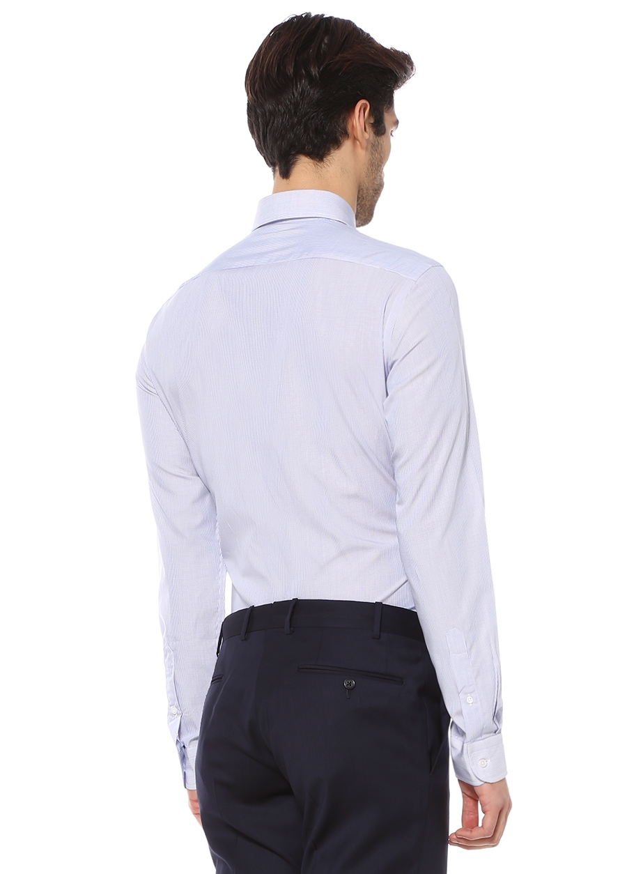 Beymen BEYMEN BES Custom Fit Mavi Düğmeli Yaka Pötikareli Gömlek. 3