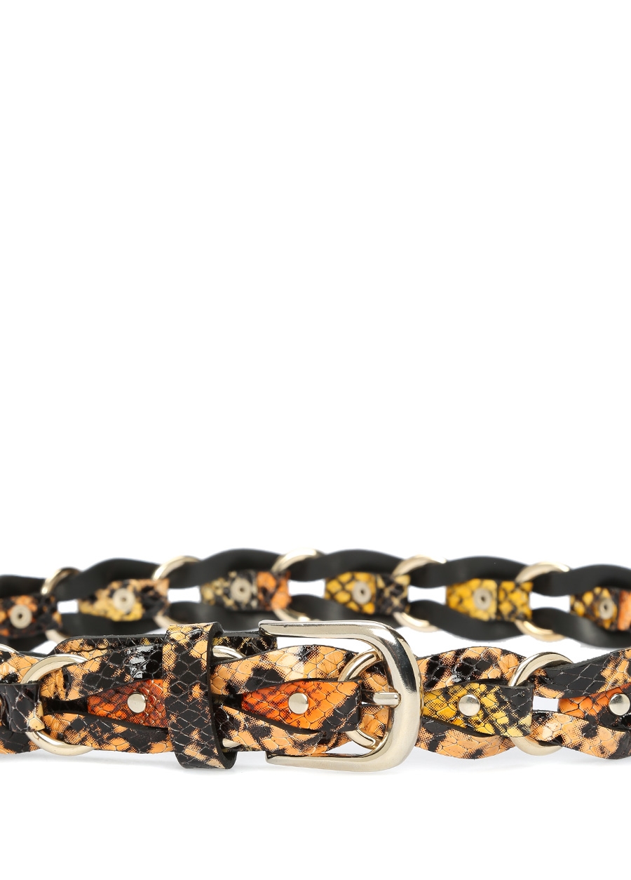 Beymen BEYMEN COLLECTION Sarı Siyah Desenli Örgü Dokulu Kadın Deri Kemer. 3 Beymen BEYMEN COLLECTION Sarı Siyah Desenli Örgü Dokulu Kadın Deri Kemer. 3