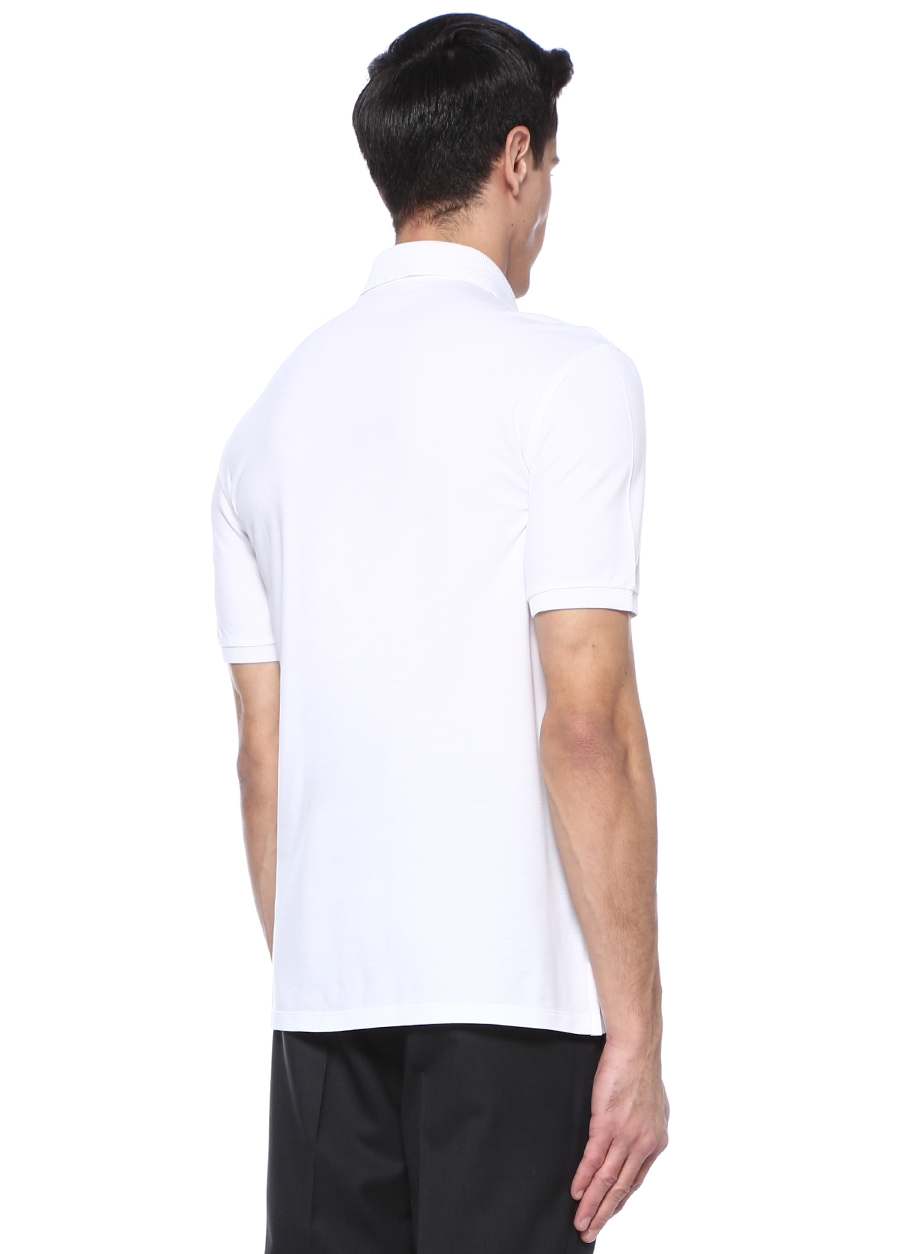 Beymen ZEGNA Beyaz Logo Nakışlı Polo Yaka T-shirt. 3