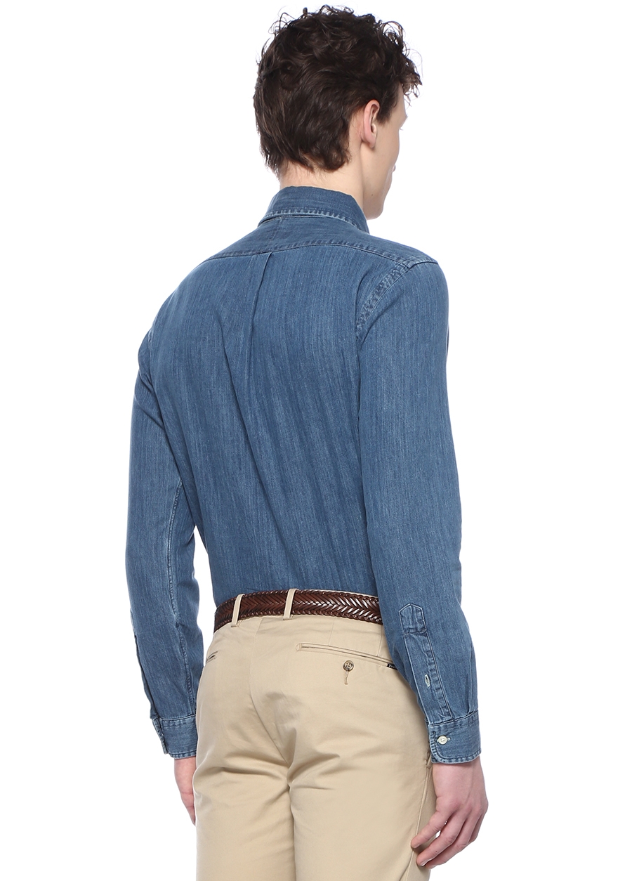 Beymen POLO RALPH LAUREN Slim Fit Mavi Düğmeli Yaka Logolu DenimGömlek. 3