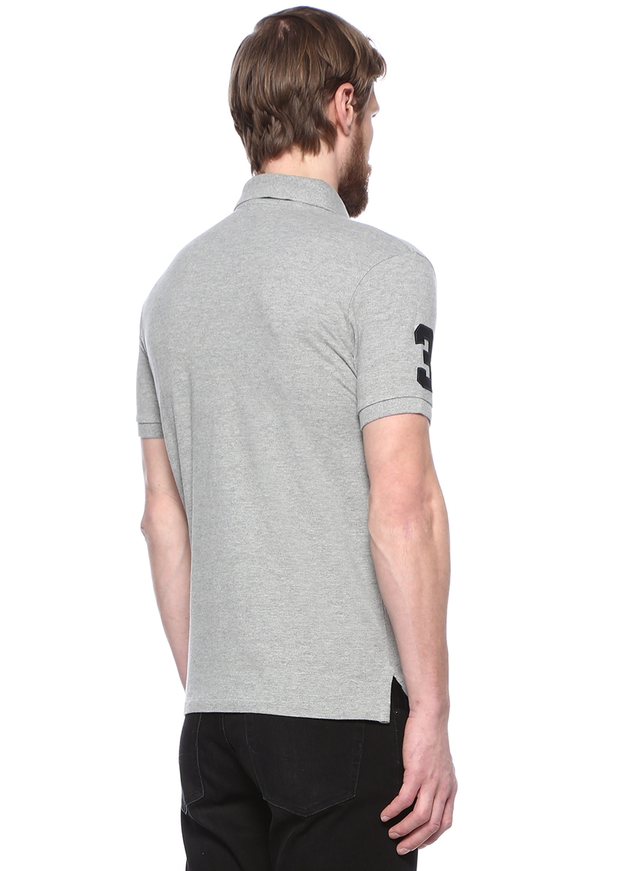 Beymen POLO RALPH LAUREN Custom Slim Fit Gri Logo Nakışlı Polo Yaka T-shirt. 3