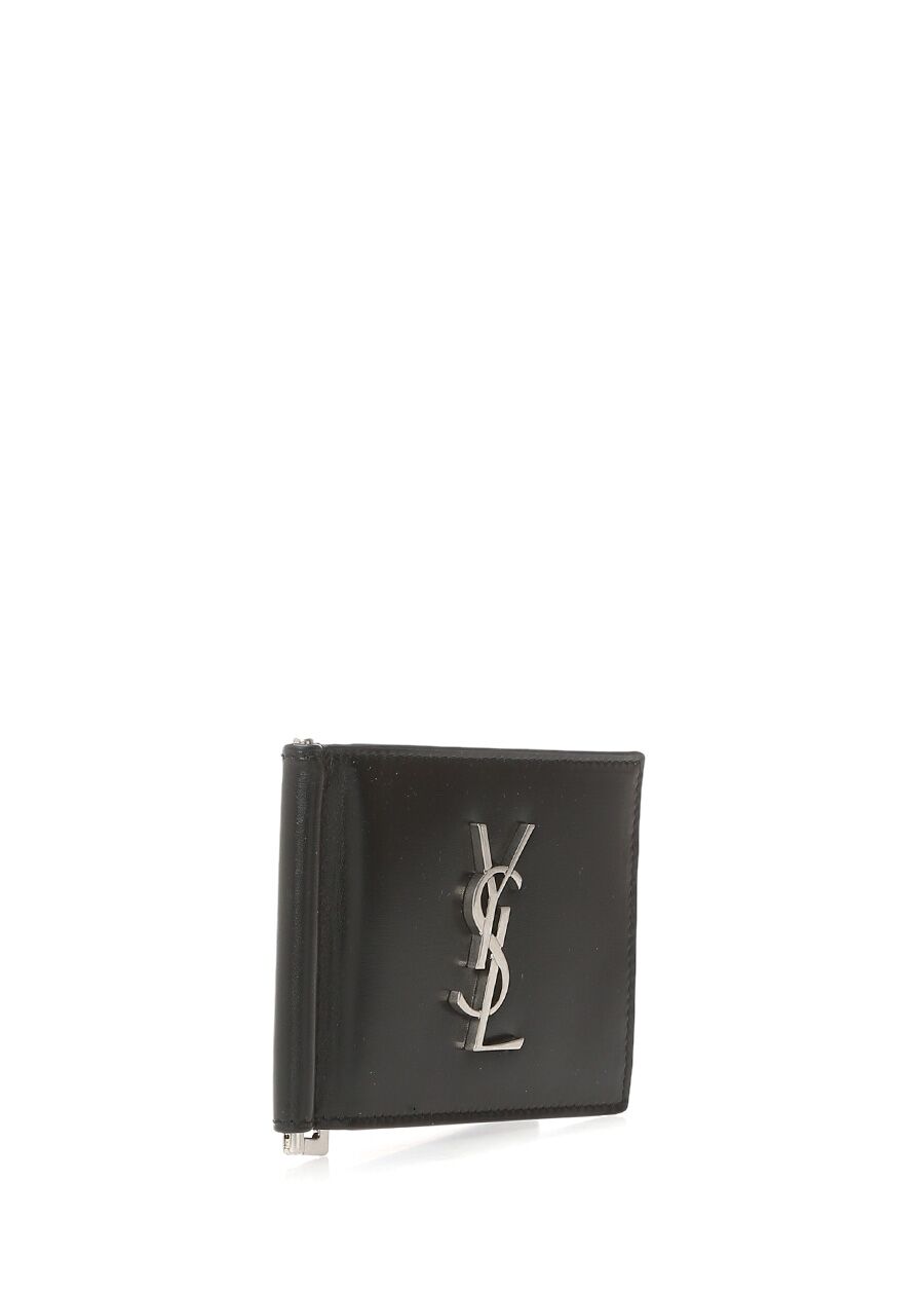 Beymen SAINT LAURENT Siyah Metal Logolu Erkek Deri Cüzdan. 2