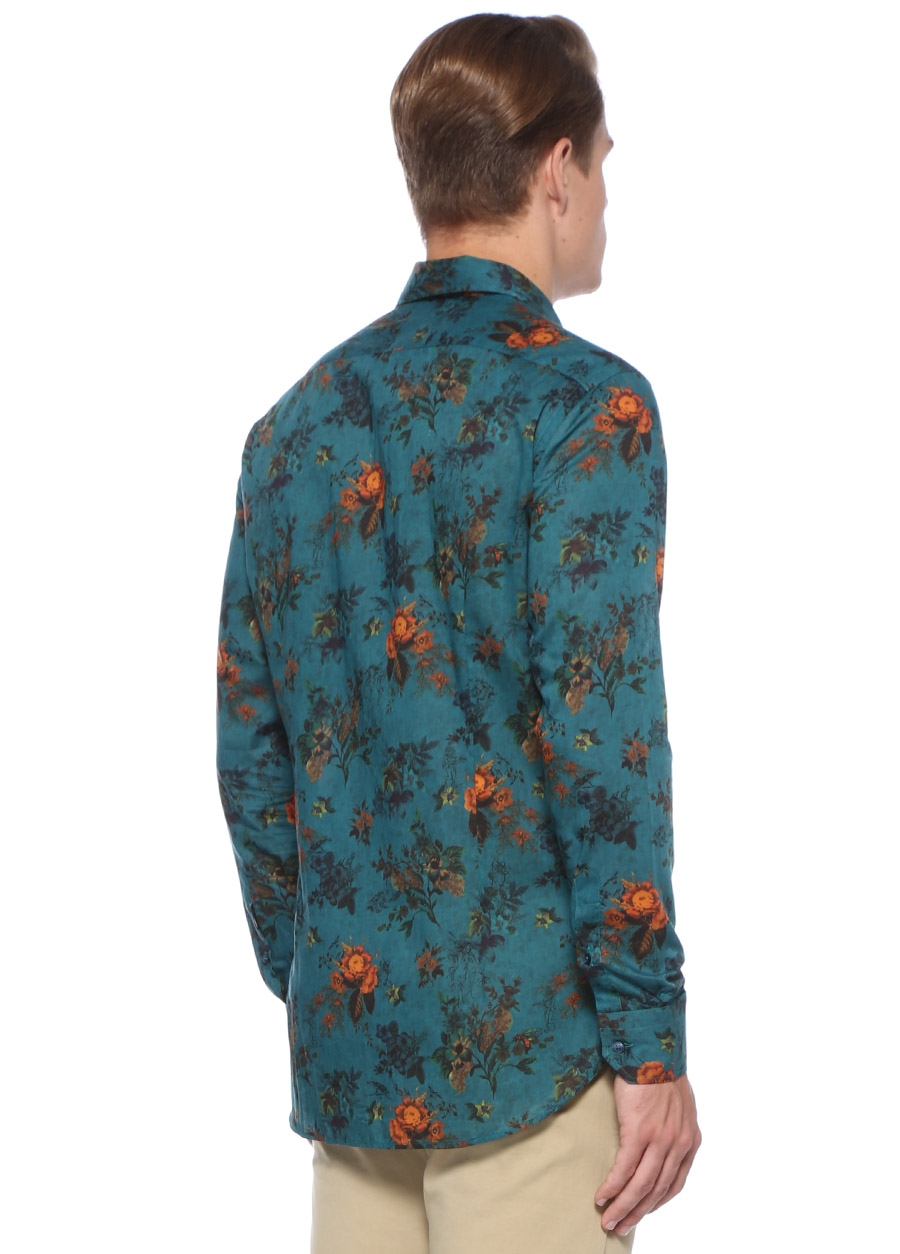 Beymen ETRO Spread Mavi İngiliz Yaka Çiçek Desenli Gömlek. 3