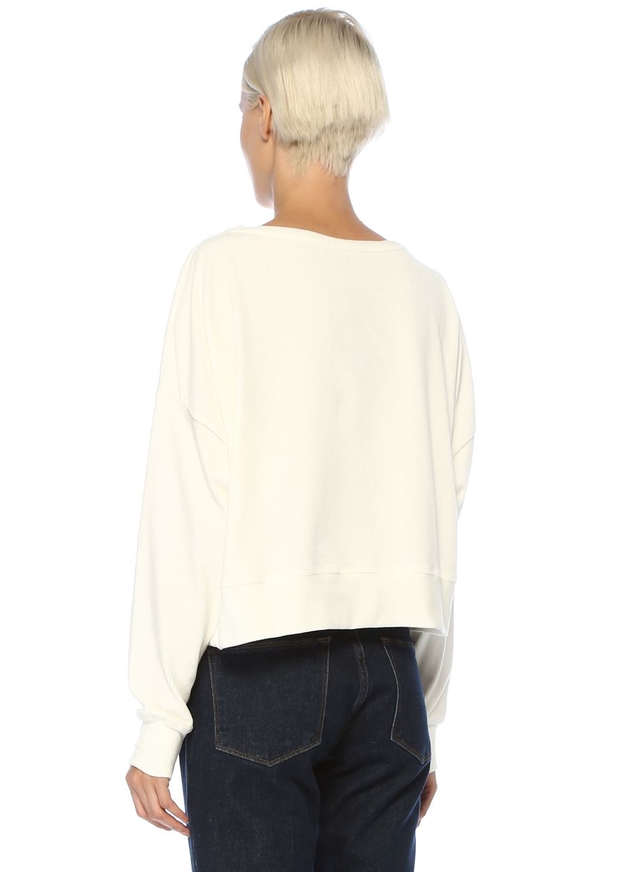 Beymen AMERICAN VINTAGE Oligood Beyaz Logolu Düşük Kol Kadife Sweatshirt. 3
