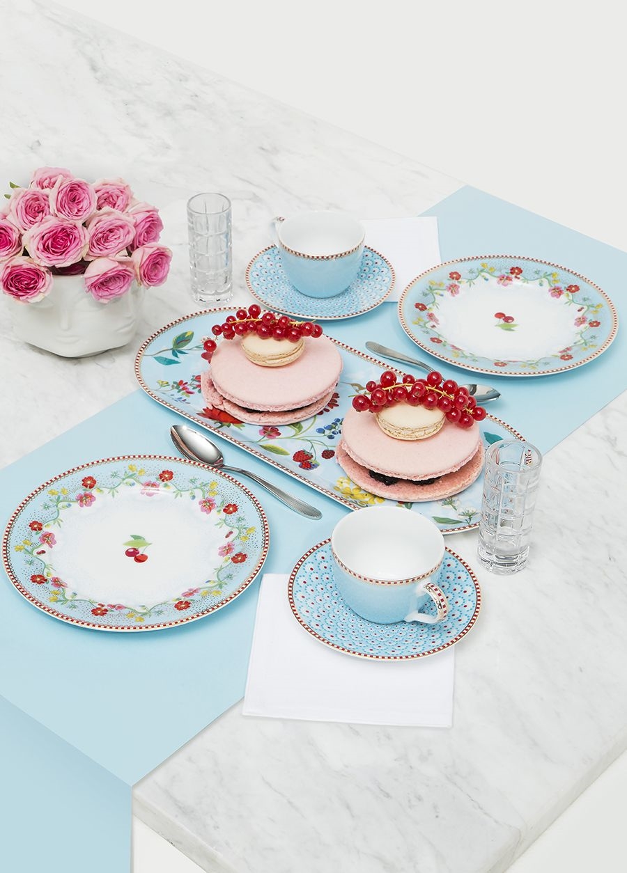 Pip Studio Floral Mavi 2�li Kahve Fincanı ve Kirazlı Tabak Se Mavi