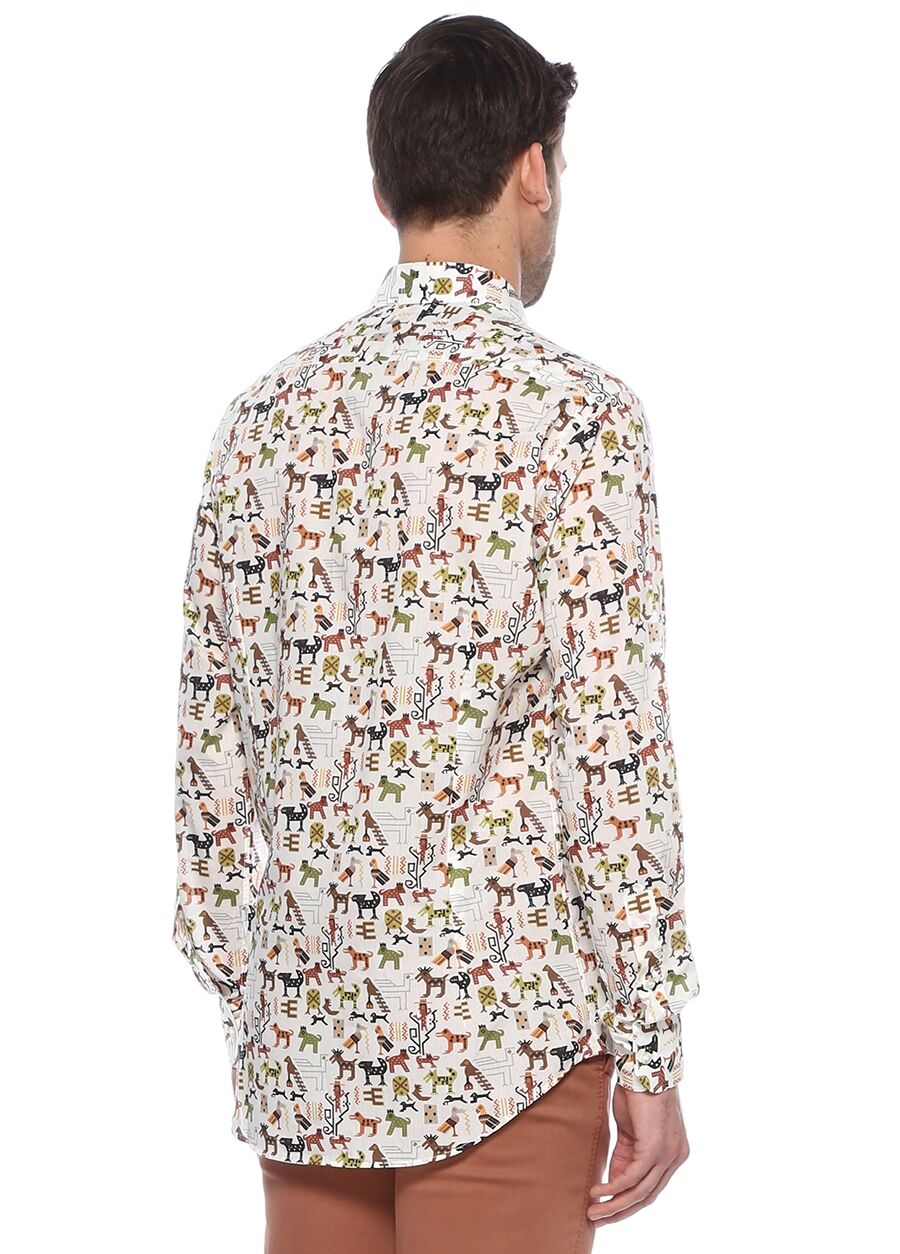 Beymen ETRO Beyaz Polo Yaka Mikro Figür Desenli Gömlek. 3