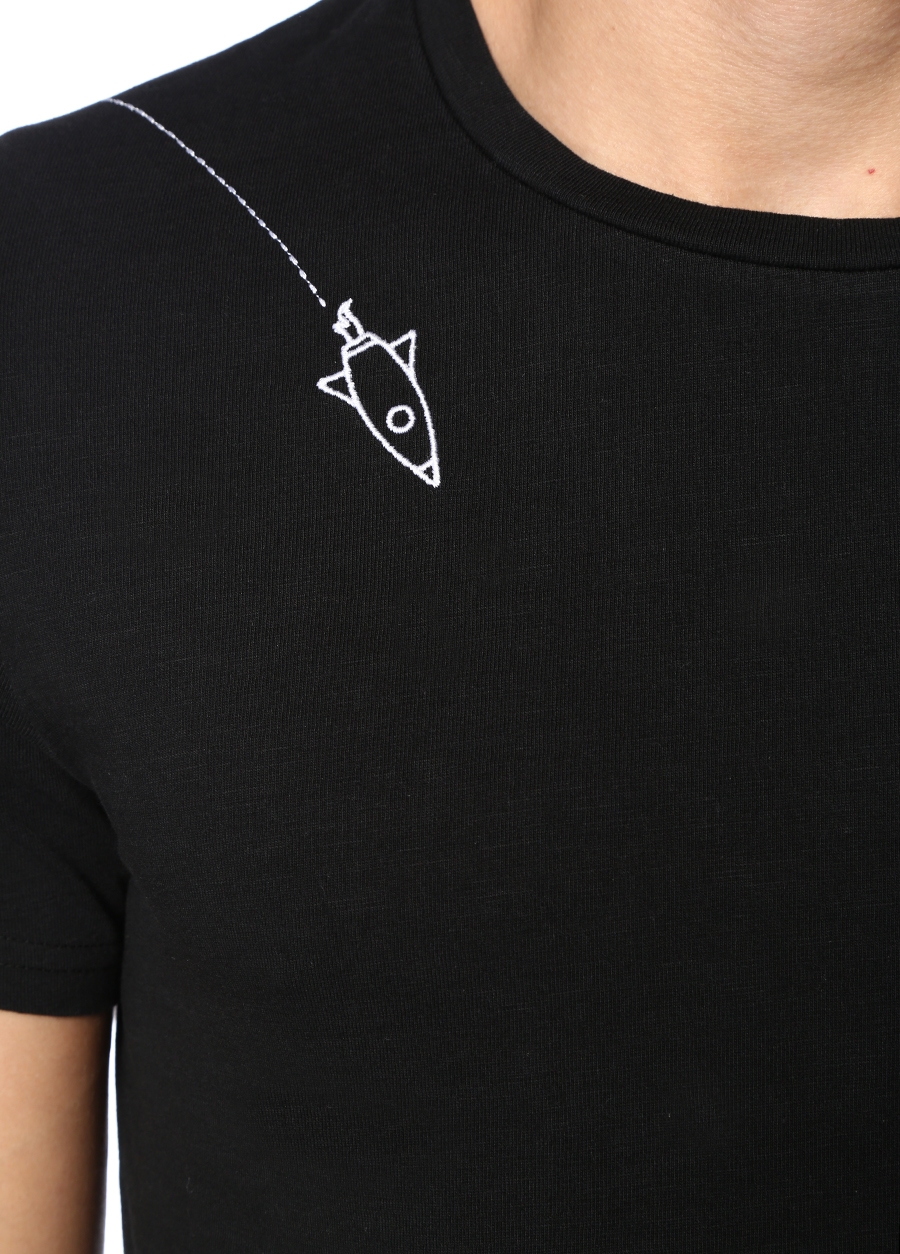 Beymen BASSIGUE Rocket Siyah Balık Nakışlı Basic T-shirt. 4