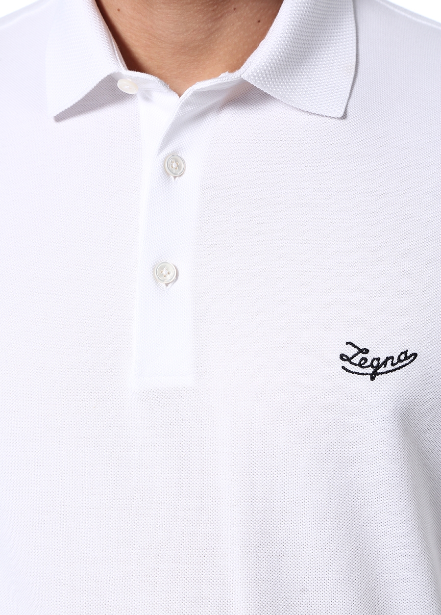 Beymen ZEGNA Beyaz Logo Nakışlı Polo Yaka T-shirt. 4