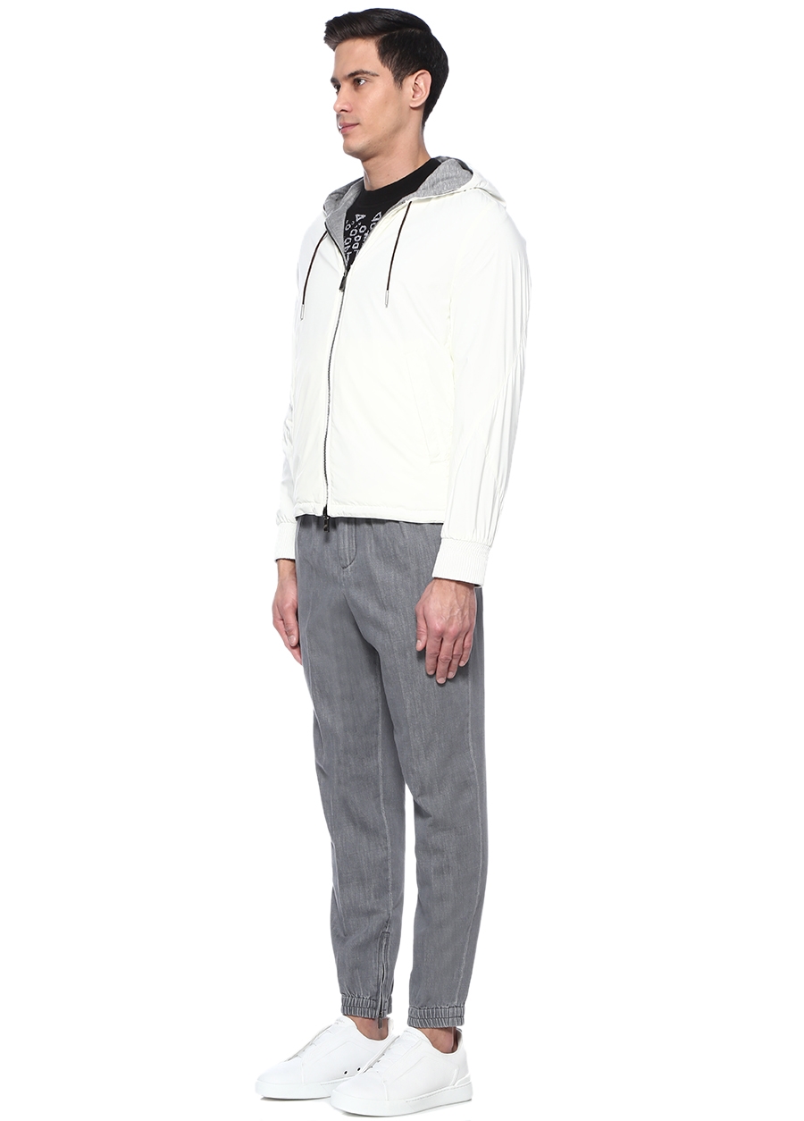 Beymen ZEGNA Beyaz Gri Kapüşonlu Çift Taraflı Mont. 4