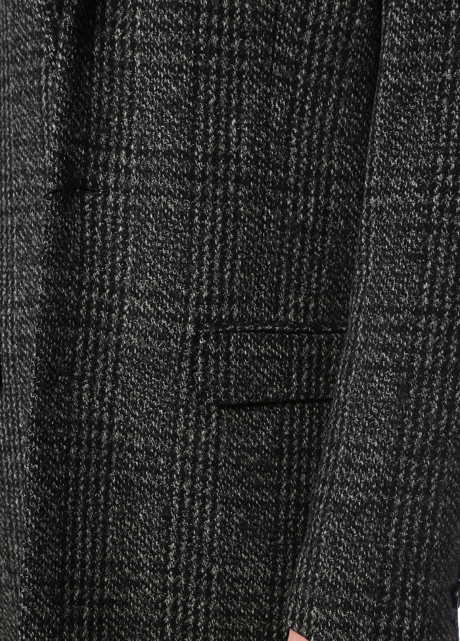 Beymen ALLSAINTS Dowell Siyah Gri Kelebek Yaka Ekoseli Yün Palto. 4