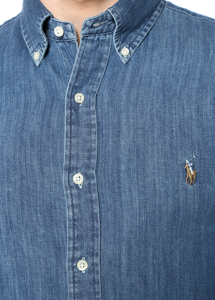 Beymen POLO RALPH LAUREN Slim Fit Mavi Düğmeli Yaka Logolu DenimGömlek. 4