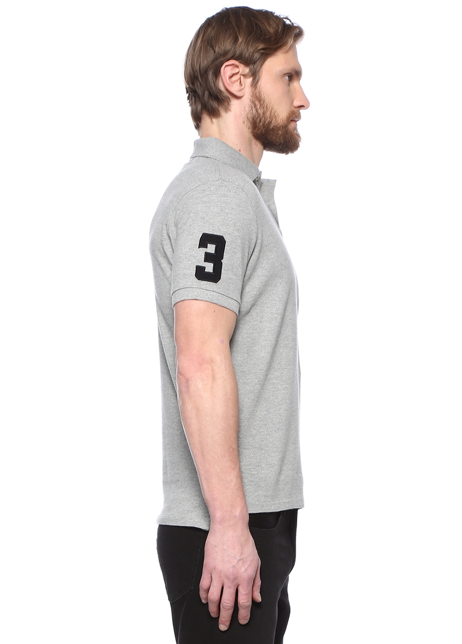 Beymen POLO RALPH LAUREN Custom Slim Fit Gri Logo Nakışlı Polo Yaka T-shirt. 4