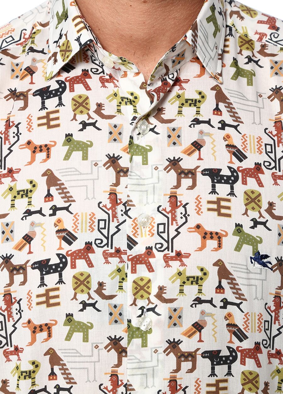 Beymen ETRO Beyaz Polo Yaka Mikro Figür Desenli Gömlek. 4