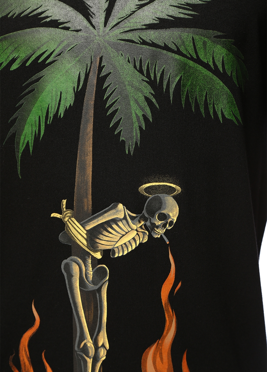 Beymen PALM ANGELS Burning Skeleton Siyah Baskılı Basic T-shirt. 4