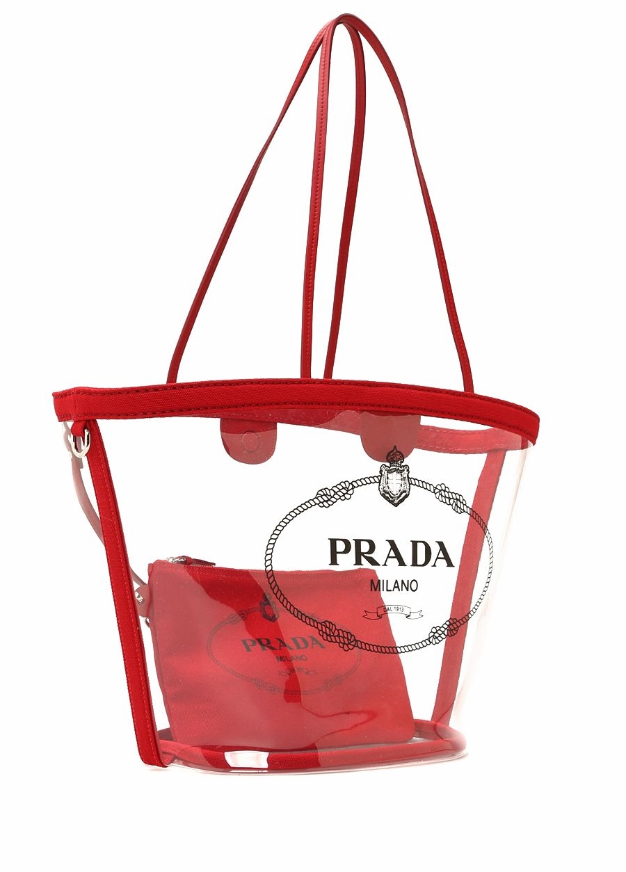 Beymen PRADA Kırmızı Logolu Transparan Kadın Alışveriş Çantası. 3