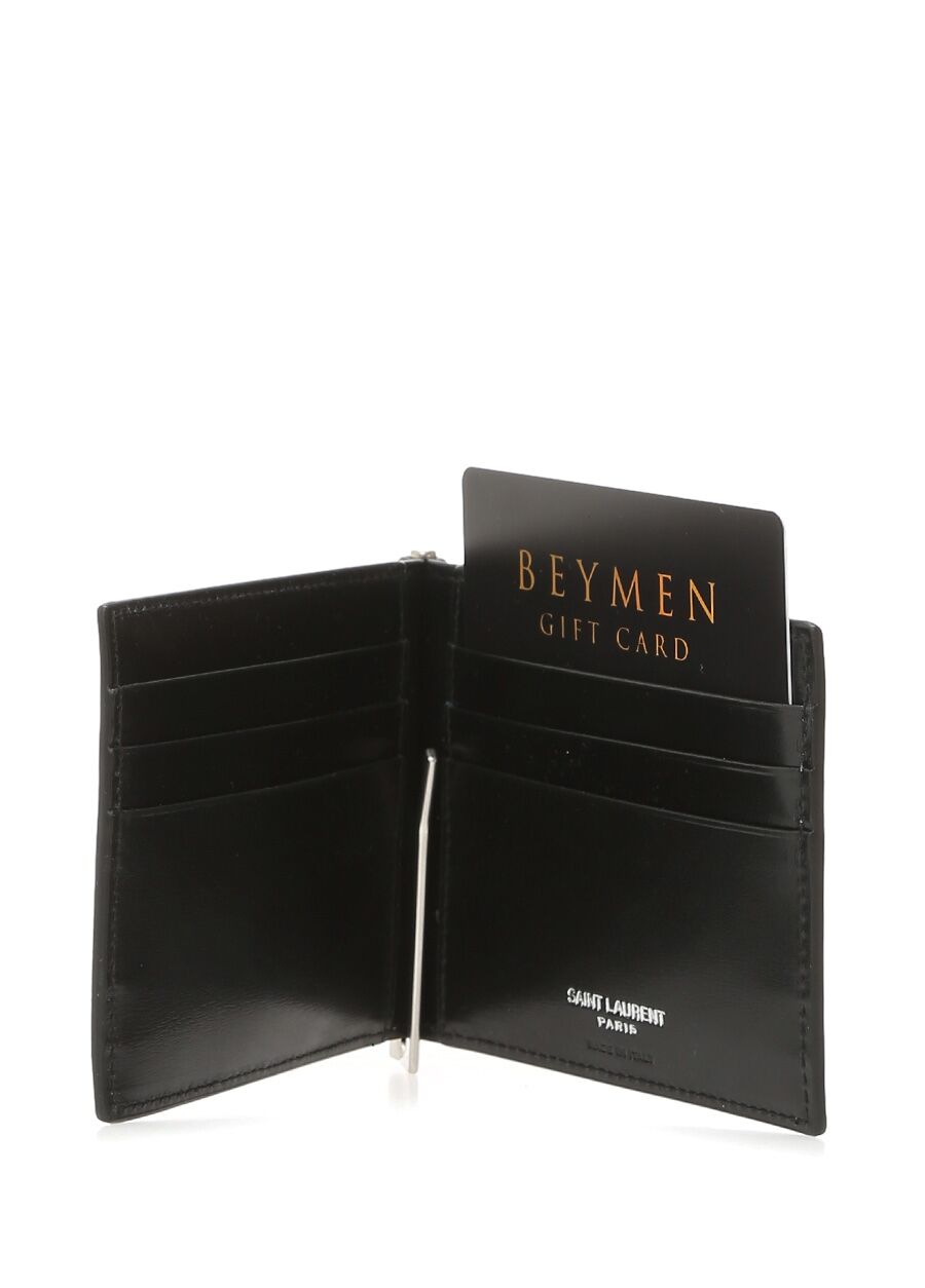 Beymen SAINT LAURENT Siyah Metal Logolu Erkek Deri Cüzdan. 4