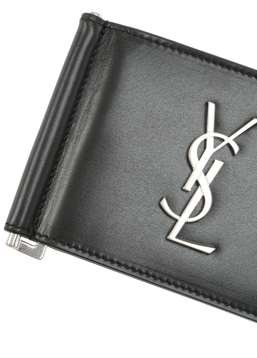 Beymen SAINT LAURENT Siyah Metal Logolu Erkek Deri Cüzdan. 5