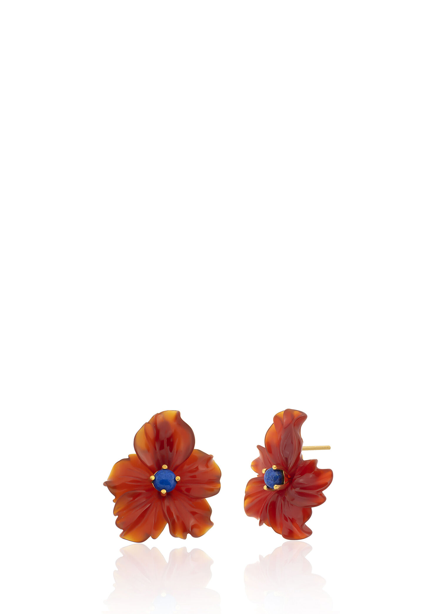 Carnelian Agate Çiçek 22 Ayar Altın Kaplama Kadın Küpe