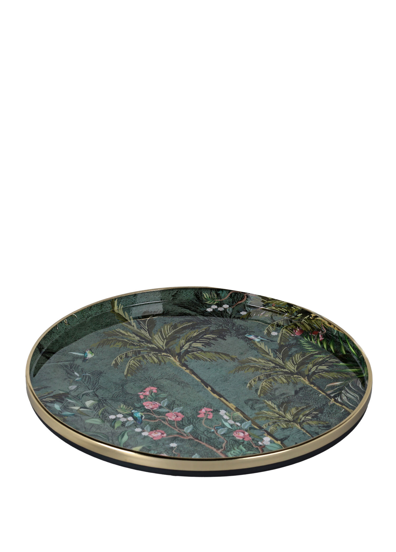 Jungle Renkli Desenli Emaye Metal Dekoratif Servis Tepsisi 41 cm