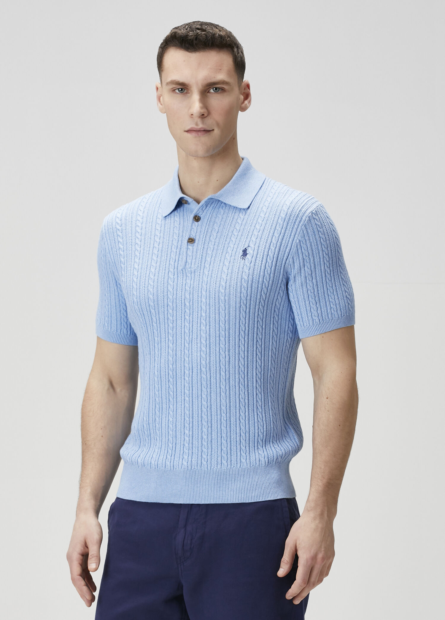 Polo Ralph Lauren Mavi Erkek Mavi Polo Yaka Örgü Dokulu T-shirt