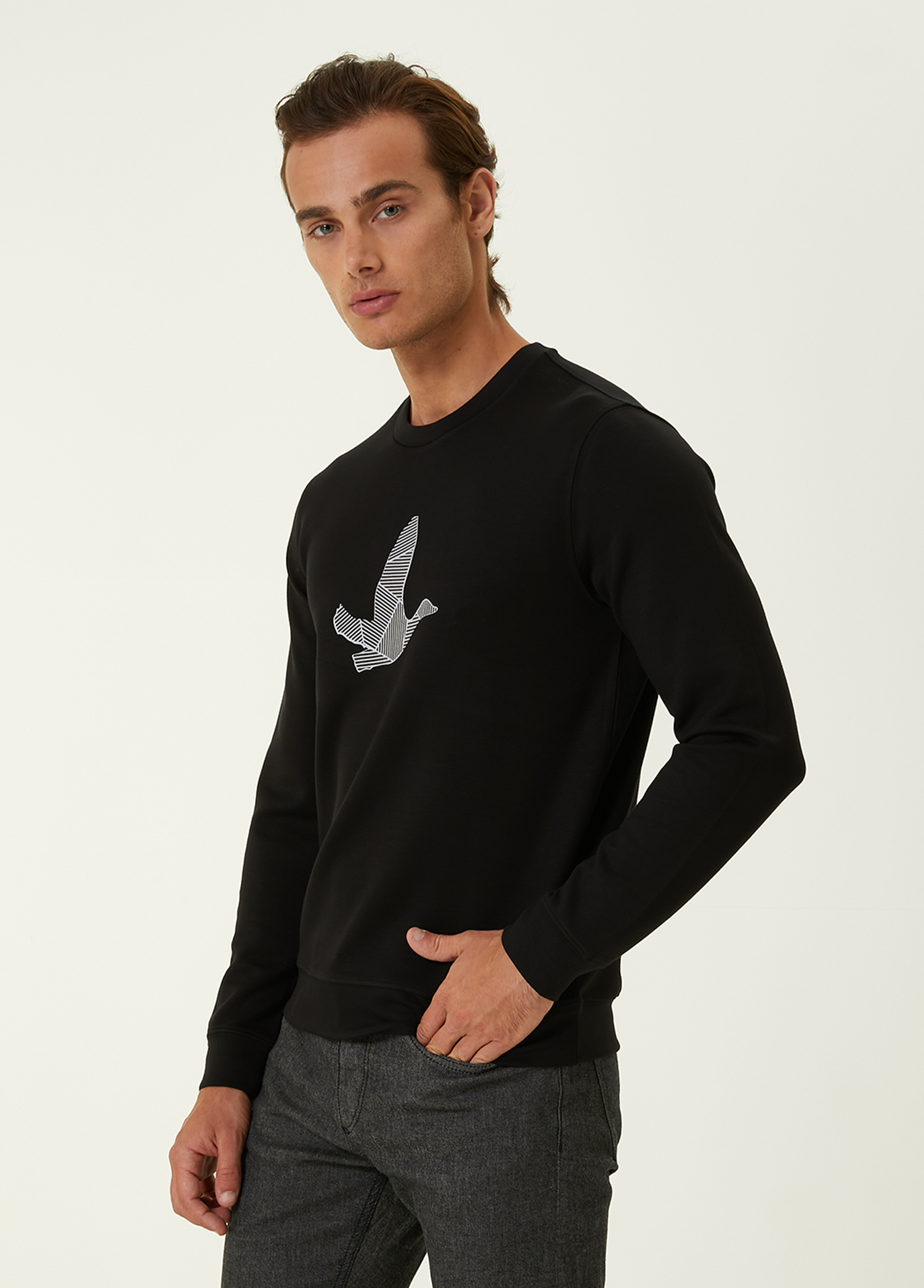 Siyah Enjeksiyon Kaz Detaylı Dalgıç Sweatshirt_2