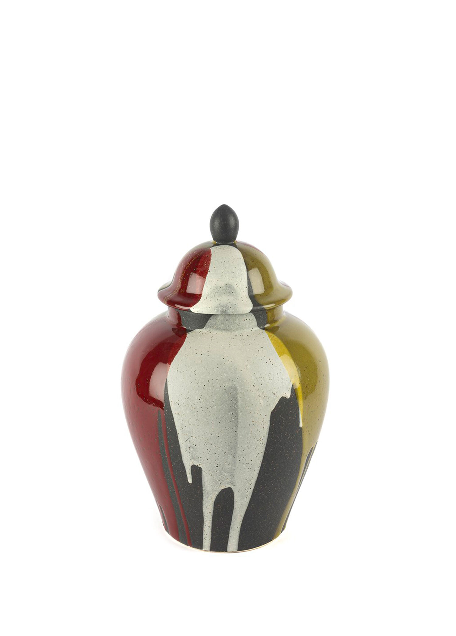 Yeşil Bordo Küp Kapaklı Vazo 23 x 36 cm