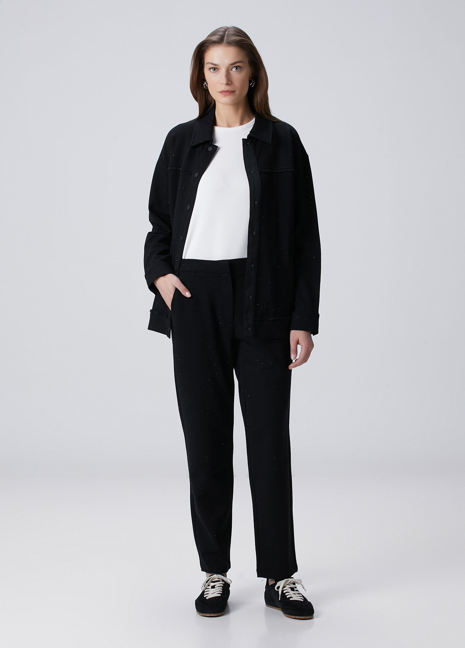Siyah Hotfix Detaylı Jersey Pantolon