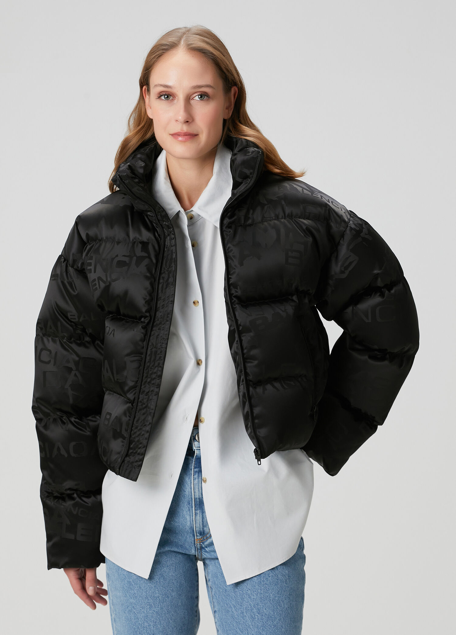 Siyah Crop Puffer Mont