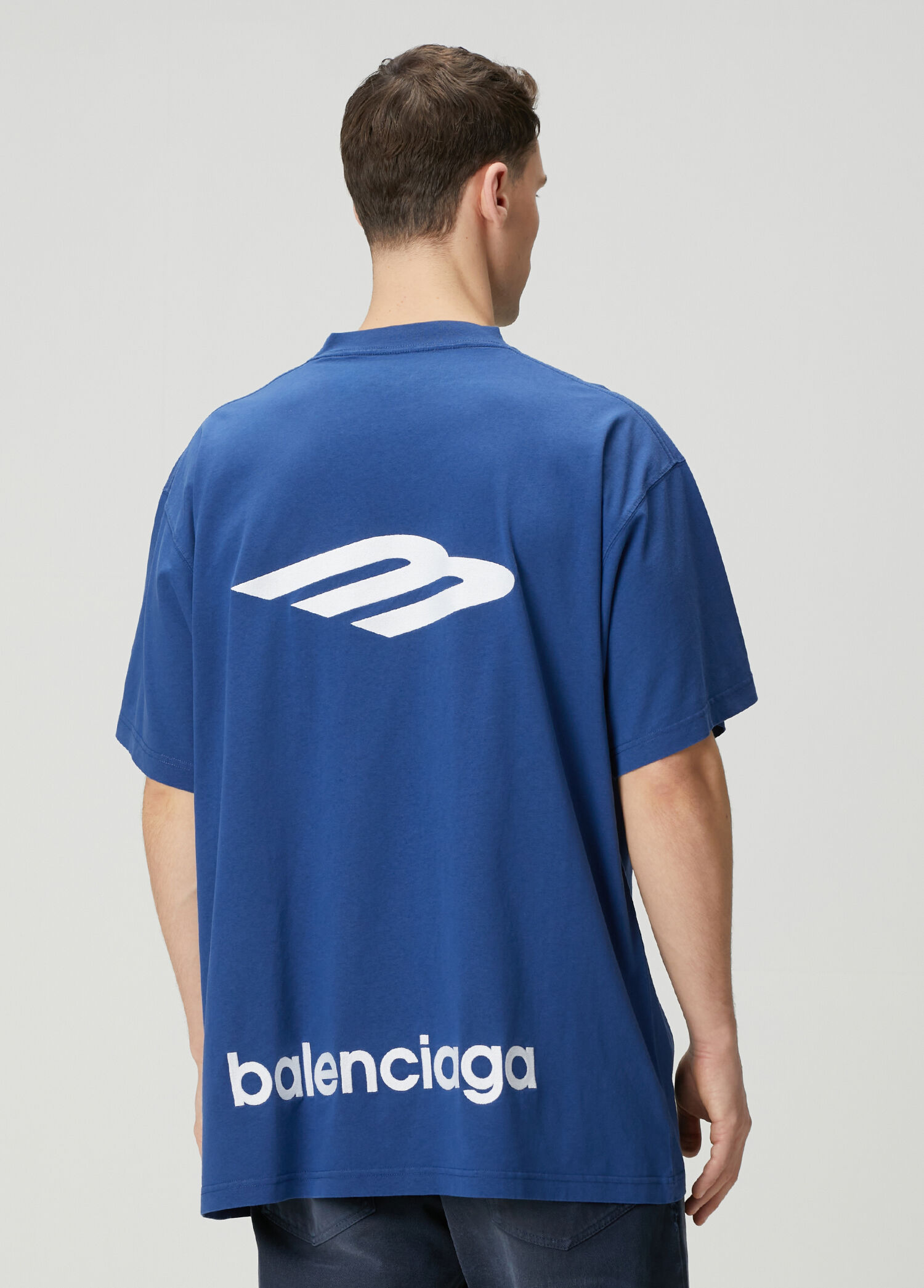 Balenciaga Mavi Erkek 3B Sports Icon Mavi Oversized T-shirt