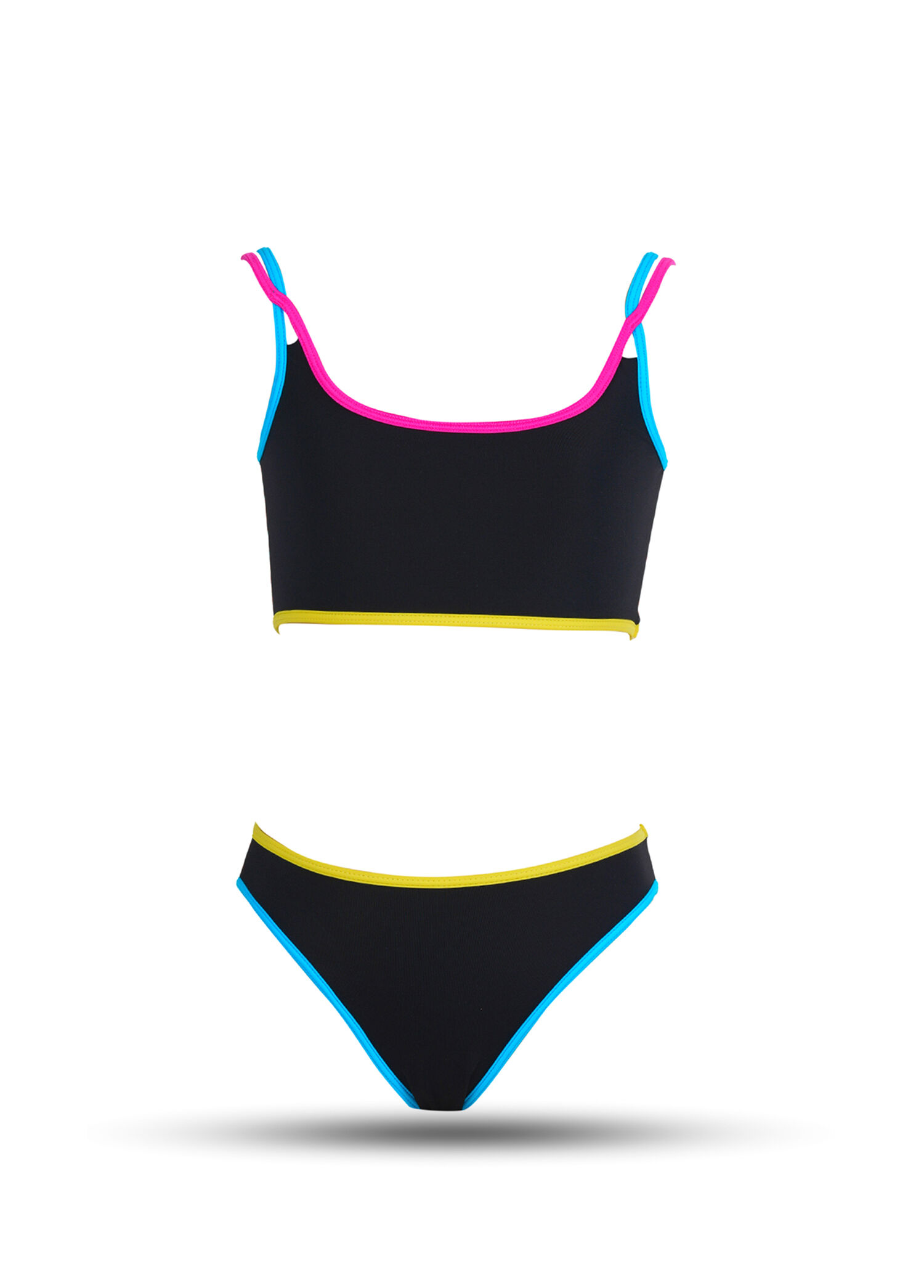 Siyah Renkli Biye Detaylı Askılı Kız Çocuk Bikini Takımı