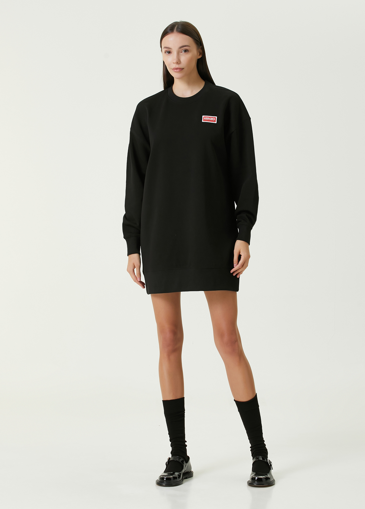 Siyah Logolu Mini Sweatshirt Elbise