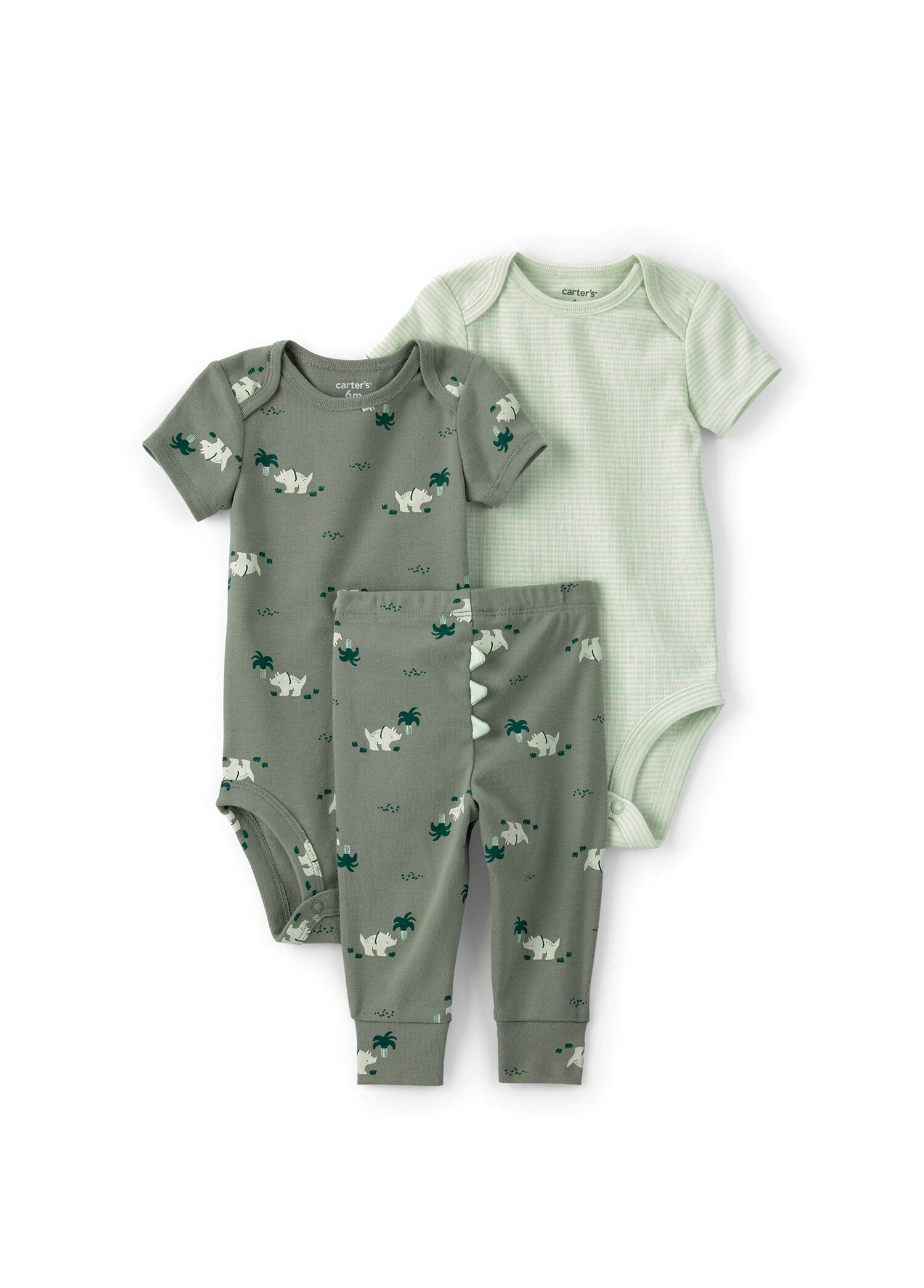 Baskılı Yeşil Kısa Kollu Çıtçıtlı Body ve Pantolon Erkek Bebek 3'lü Pijama Takımı