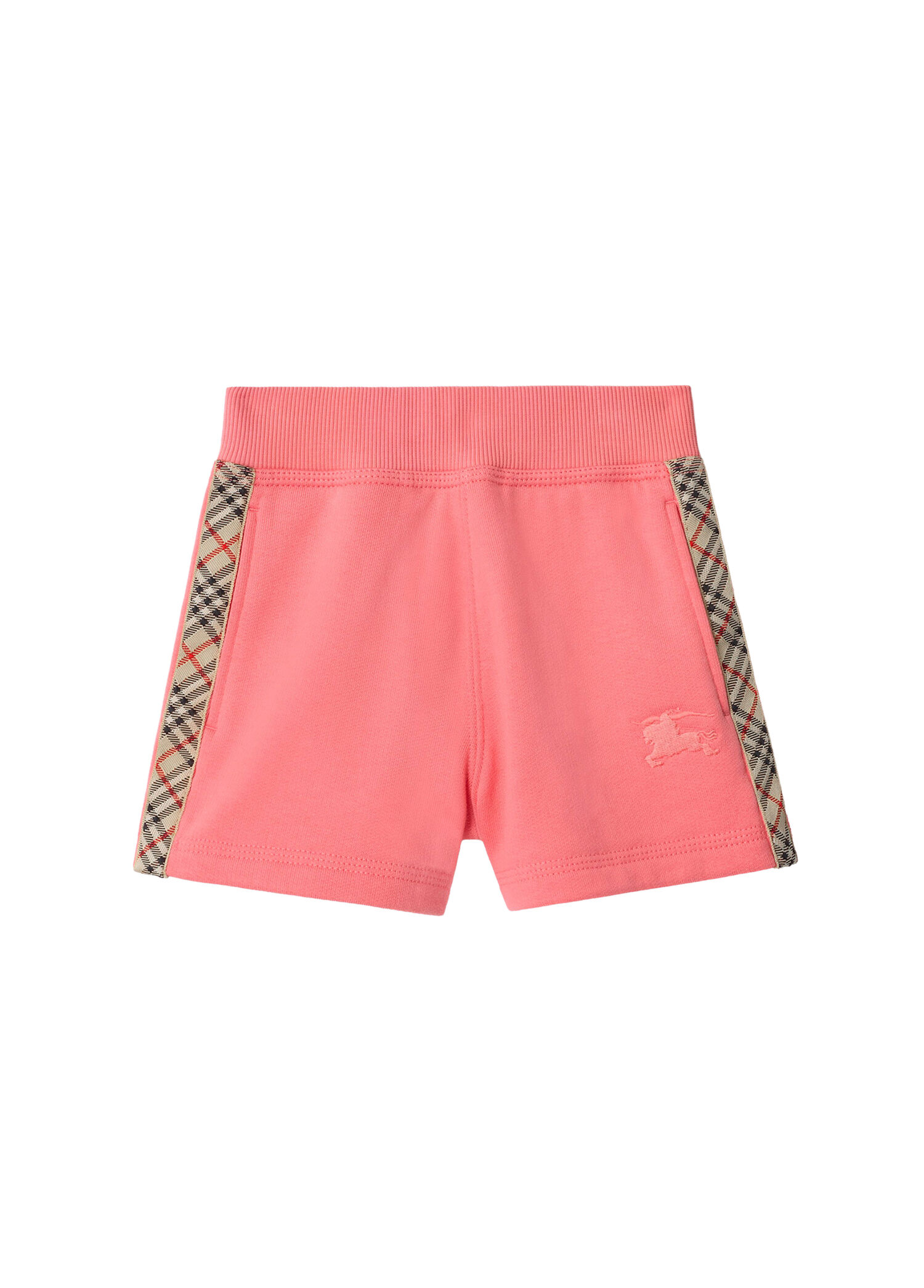 Check Trim Pembe Pamuklu Unisex Çocuk Şort
