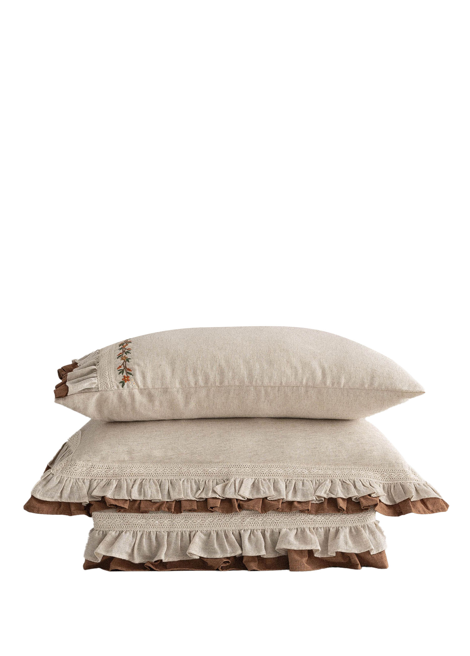Maide Bej Organik Pamuk Nakışlı Battal Boy Nevresim Takımı 240 x 220 cm