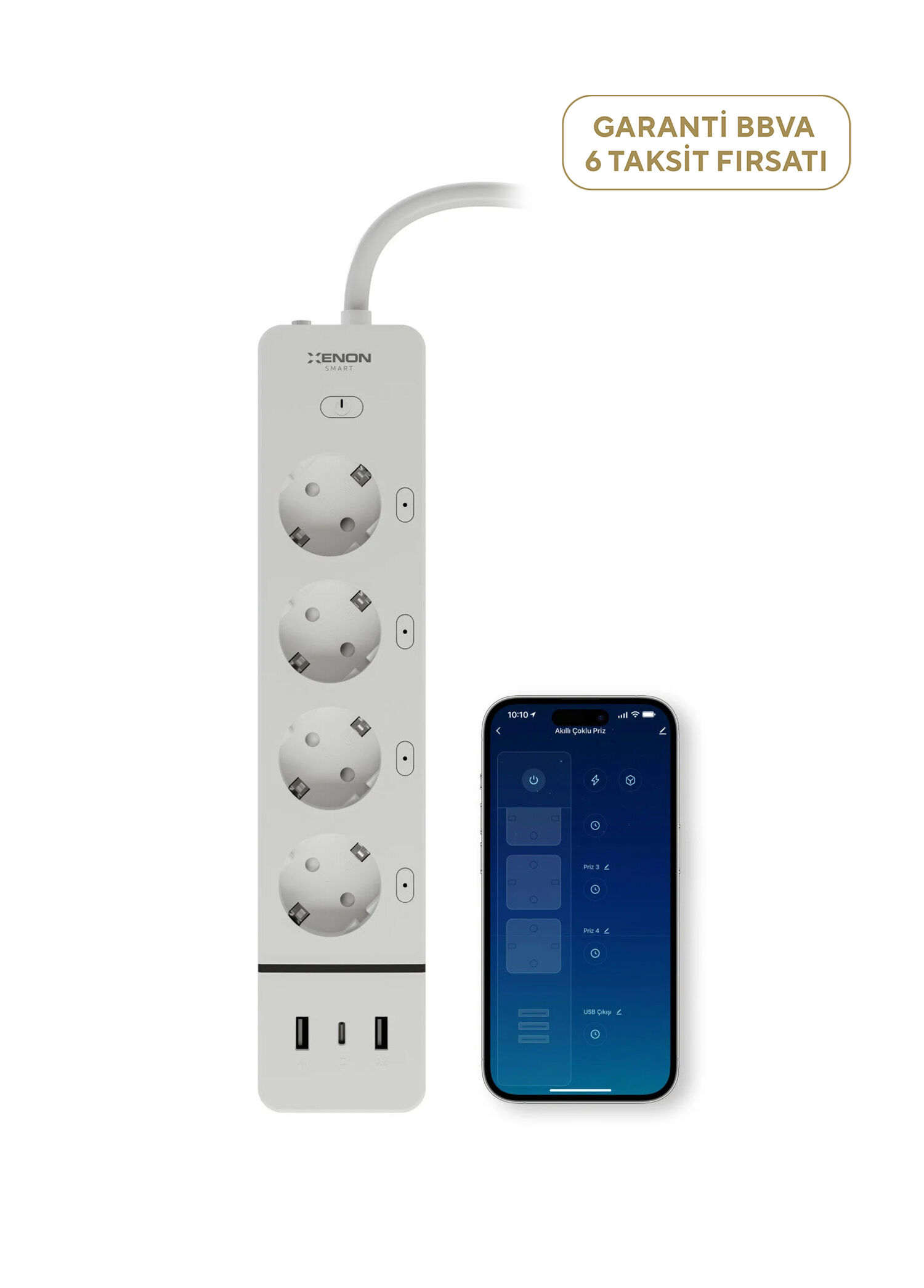 Sesli Komut ve Mobil Kontrol i-fi  3 Port USB + 4 Priz Akım Korumalı Çoklu Priz X7087
