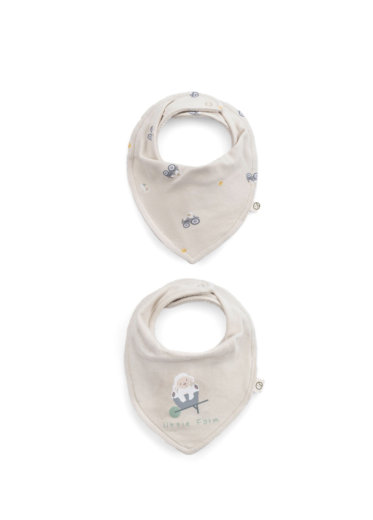 Little Farm Bej Sıvı Geçirmez Unisex Bebek 2'li Fular Önlük Seti