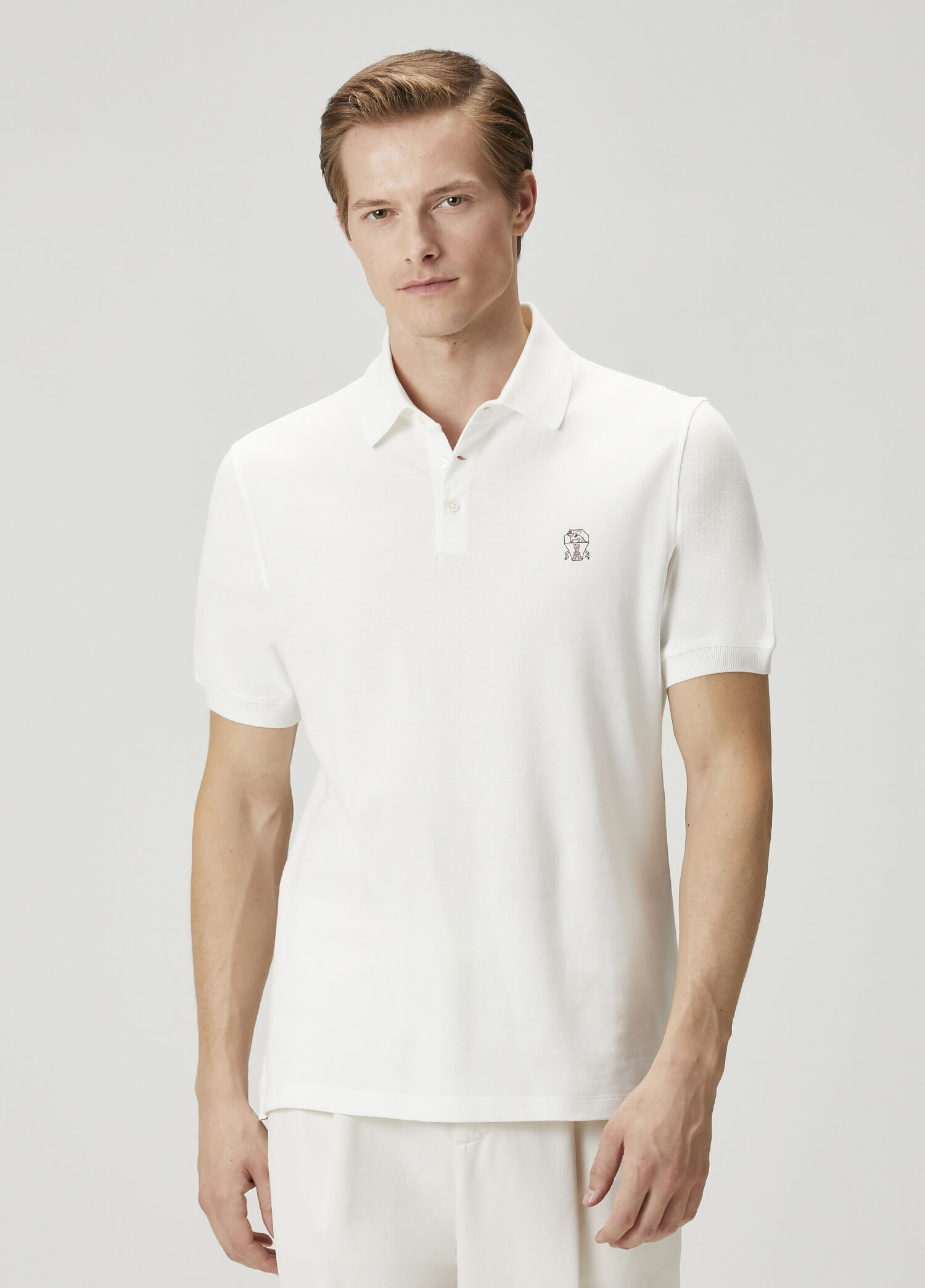 Brunello Cucinelli - Beyaz Polo Yaka T-shirt - Çok Renkli Beyaz