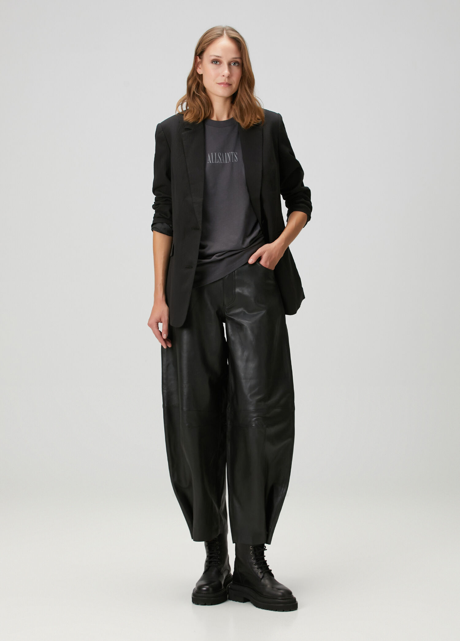 Jett Siyah Wide Leg Deri Pantolon