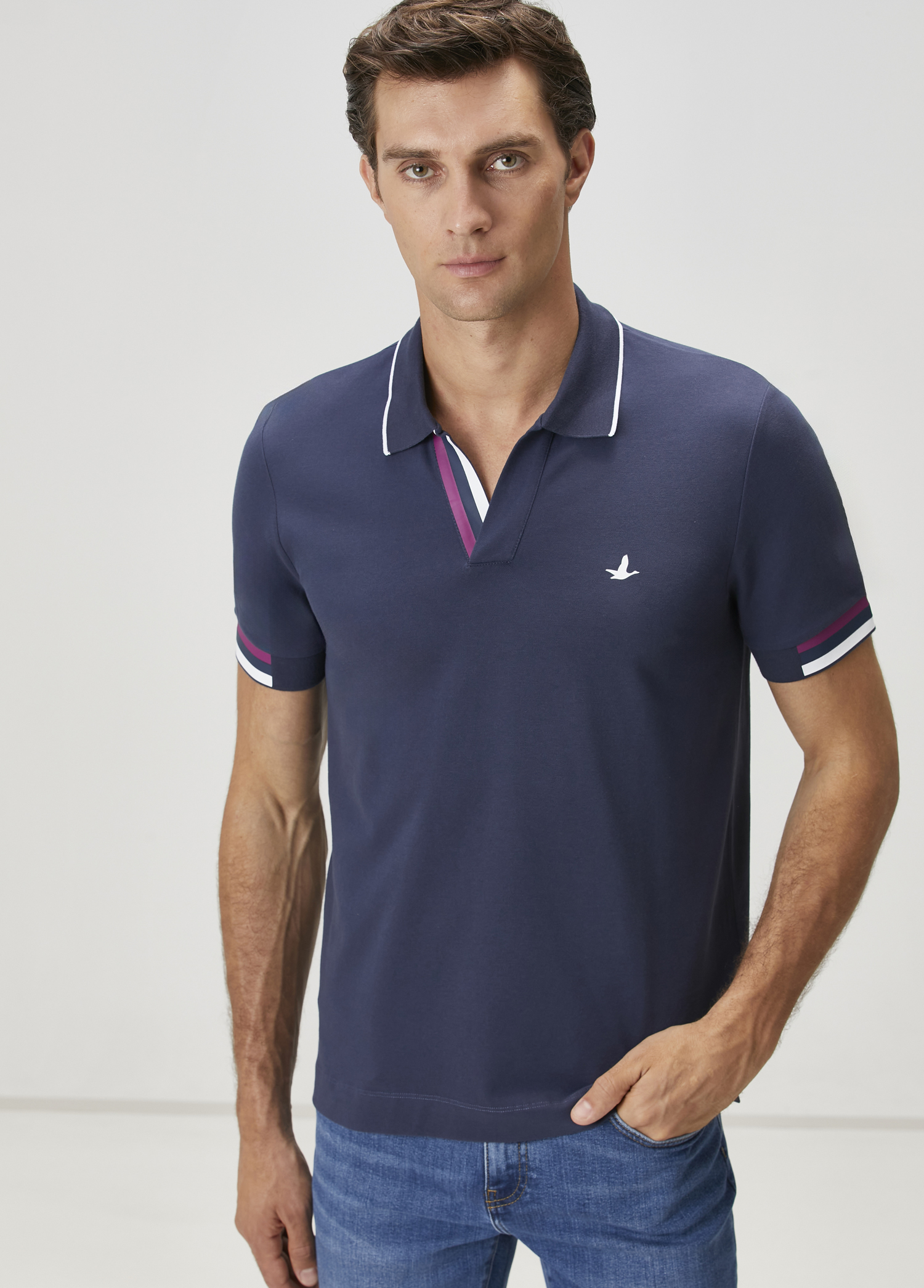 Lacivert Şerit Detaylı Polo T-shirt