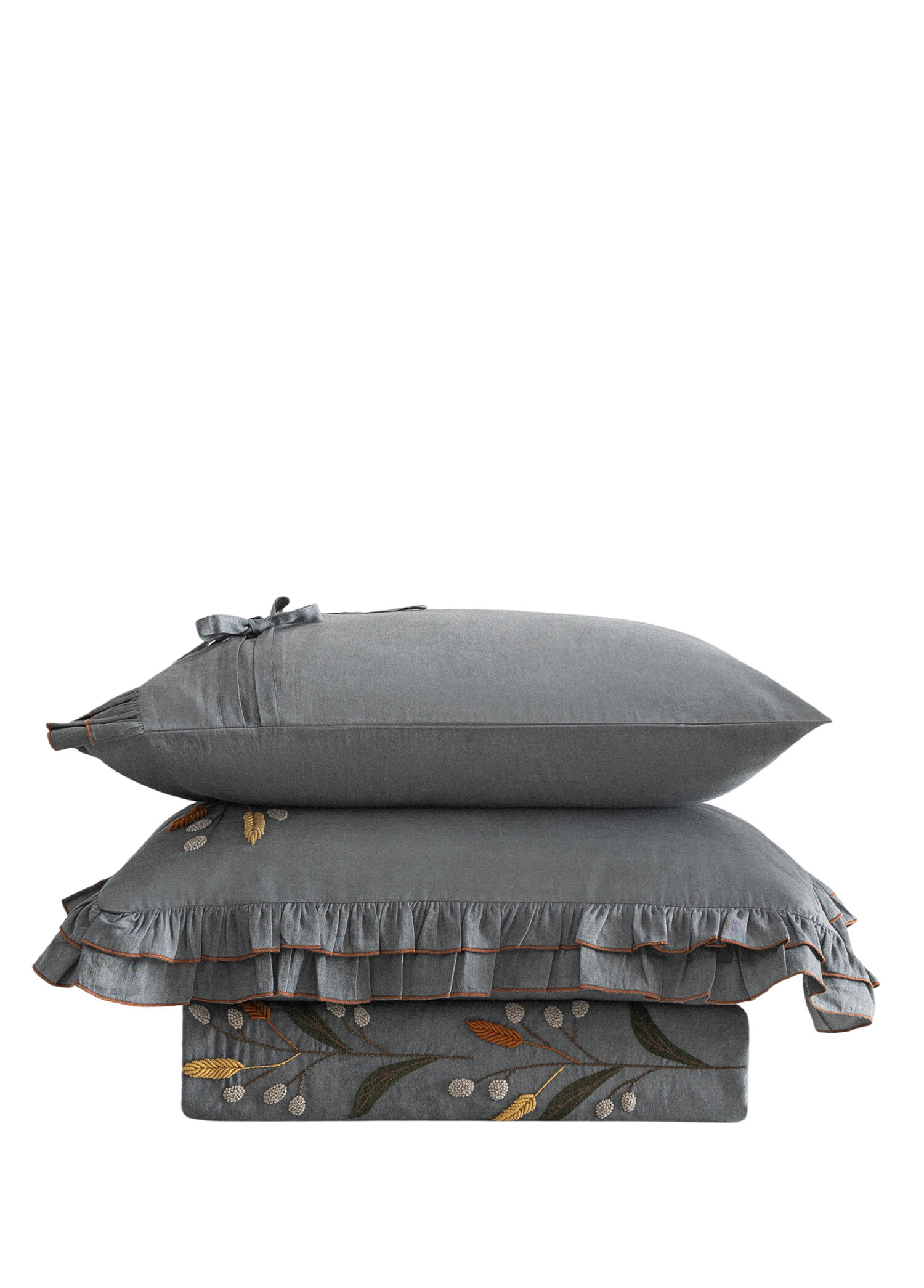 Farah Nakışlı Antrasit Organik Pamuk Saten Battal Boy Nevresim Takımı 240 x 220 cm