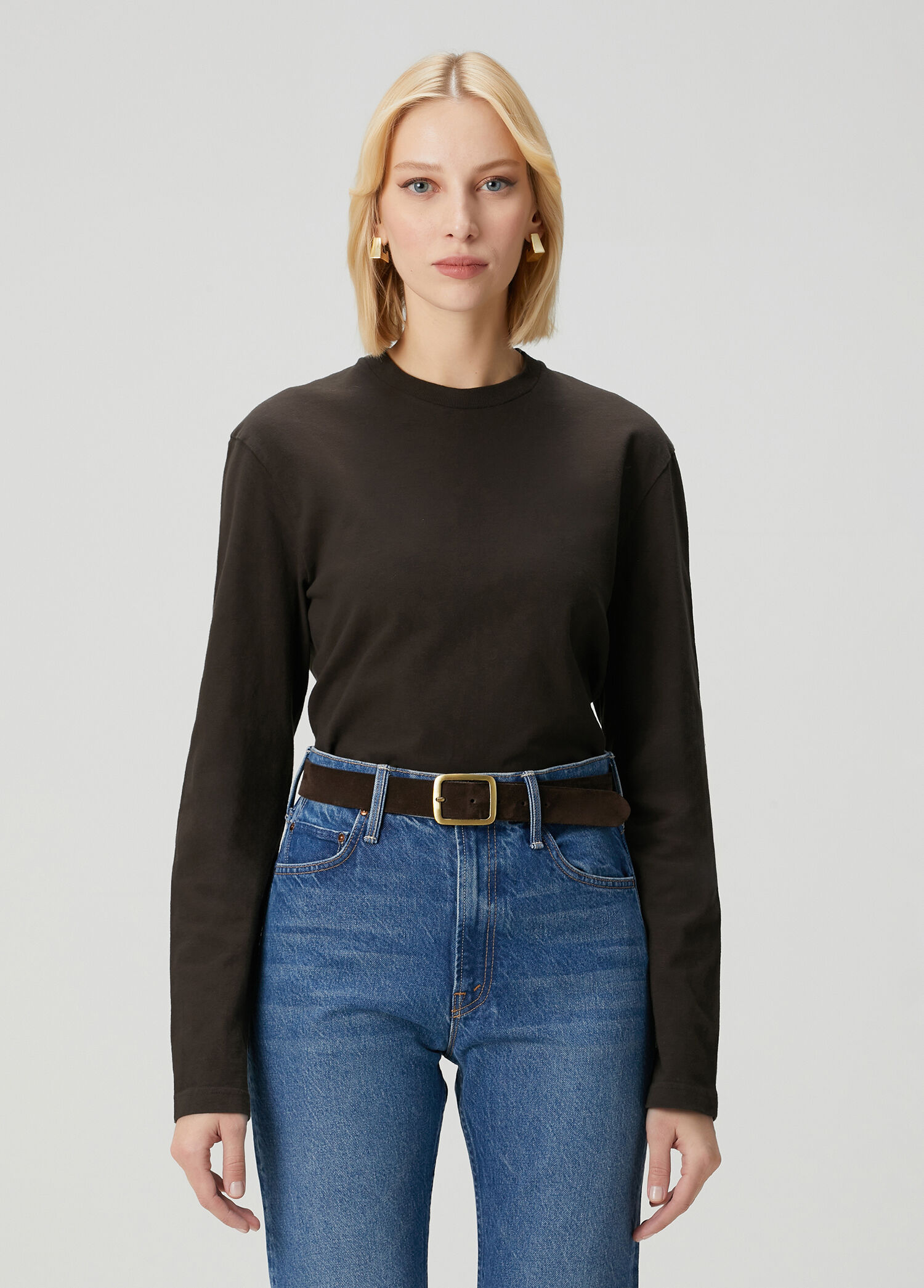 Amia Kahverengi Uzun Kollu T-shirt