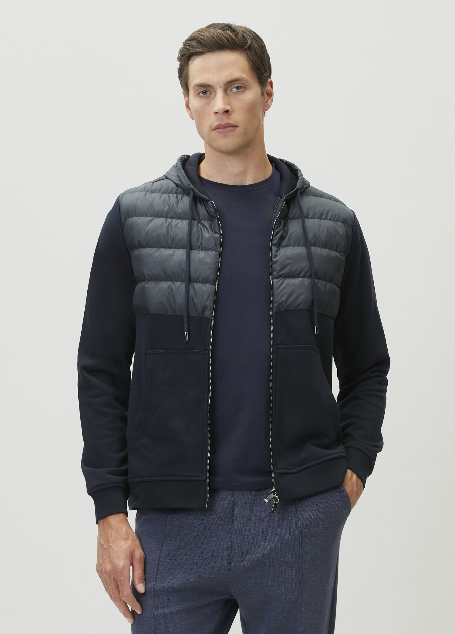 Lacivert Kapüşonlu Garni Detaylı Sweatshirt