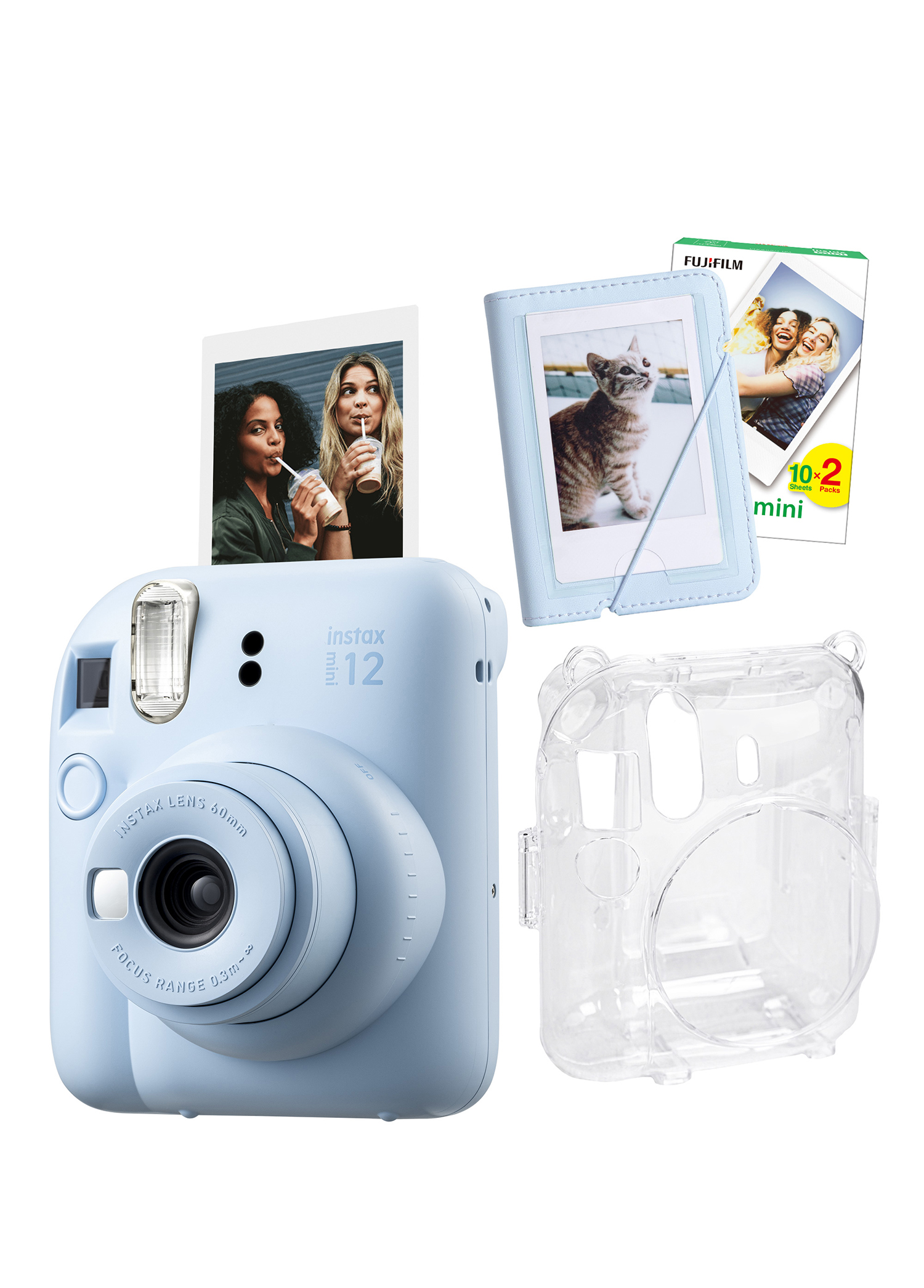 Instax mini 12 Mavi Fotoğraf Makinesi + 20'li Film Mini Albüm ve Şeffaf Kılıf Seti