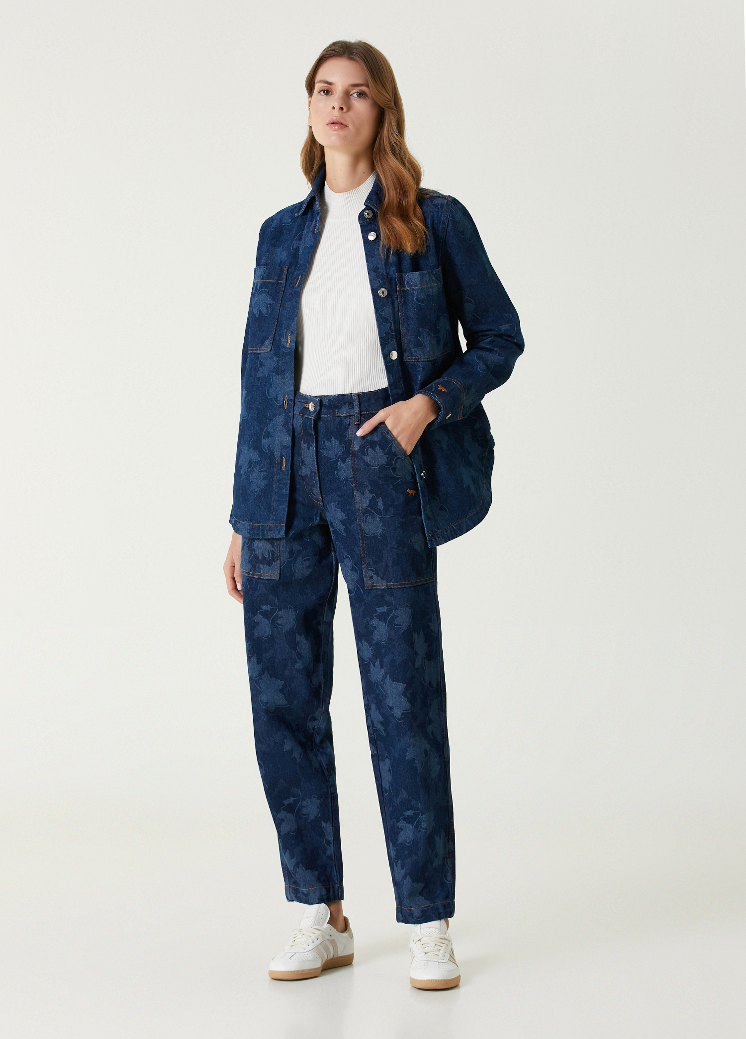 Workwear Relaxed Fit Mavi Desenli Pantolon