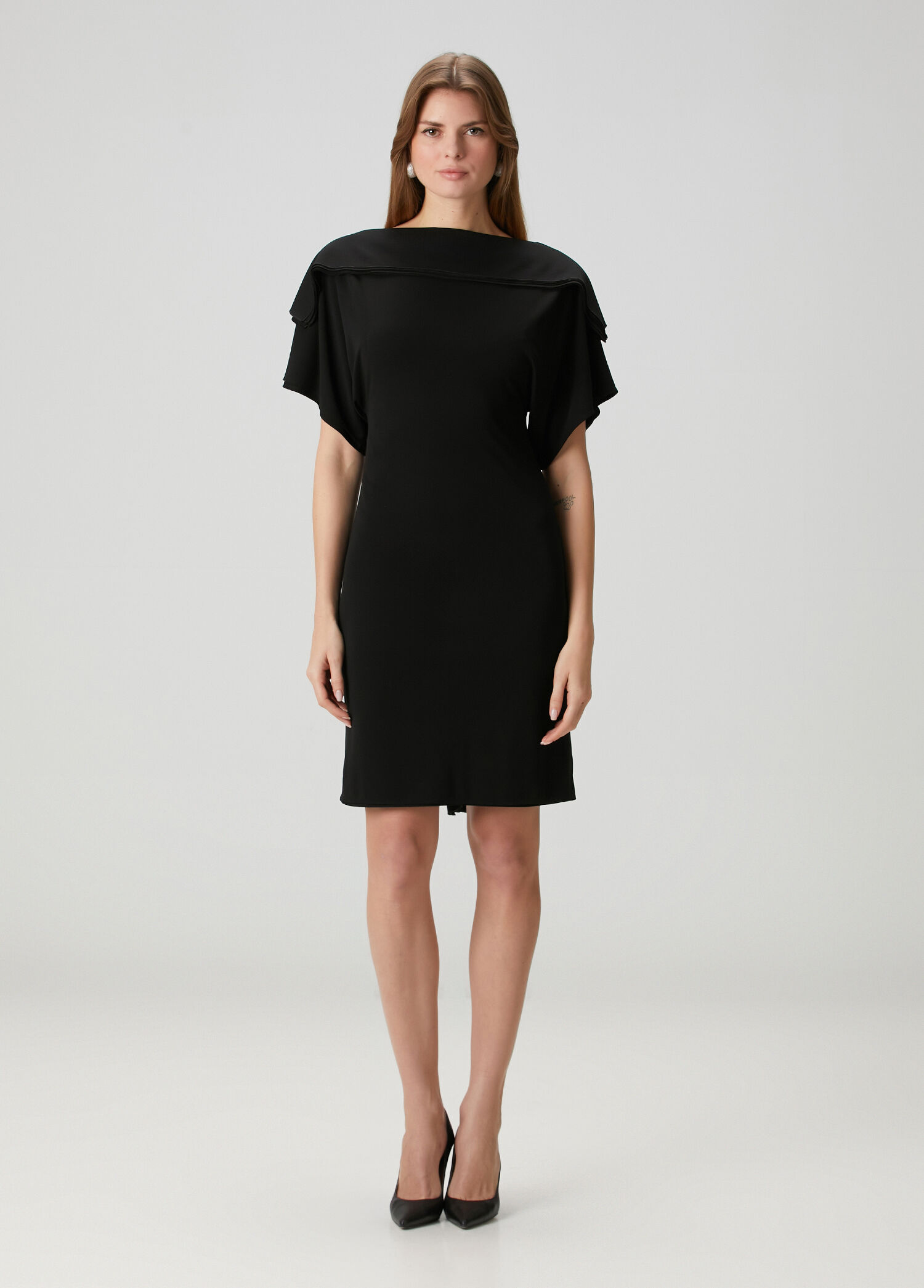 Slim Fit Siyah Drapeli Mini Elbise