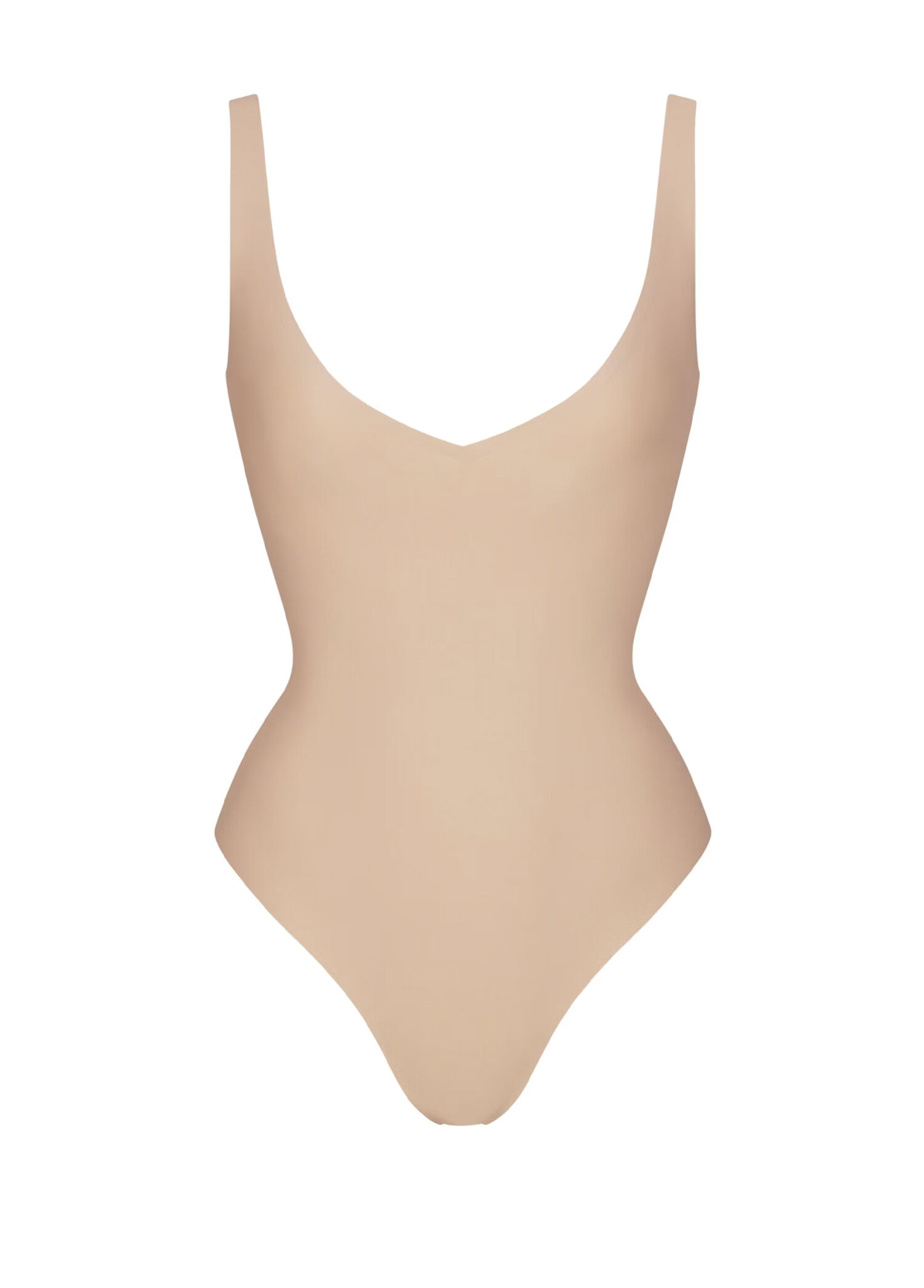 Unlined Plunge Koyu Bej Tanga Bodysuit