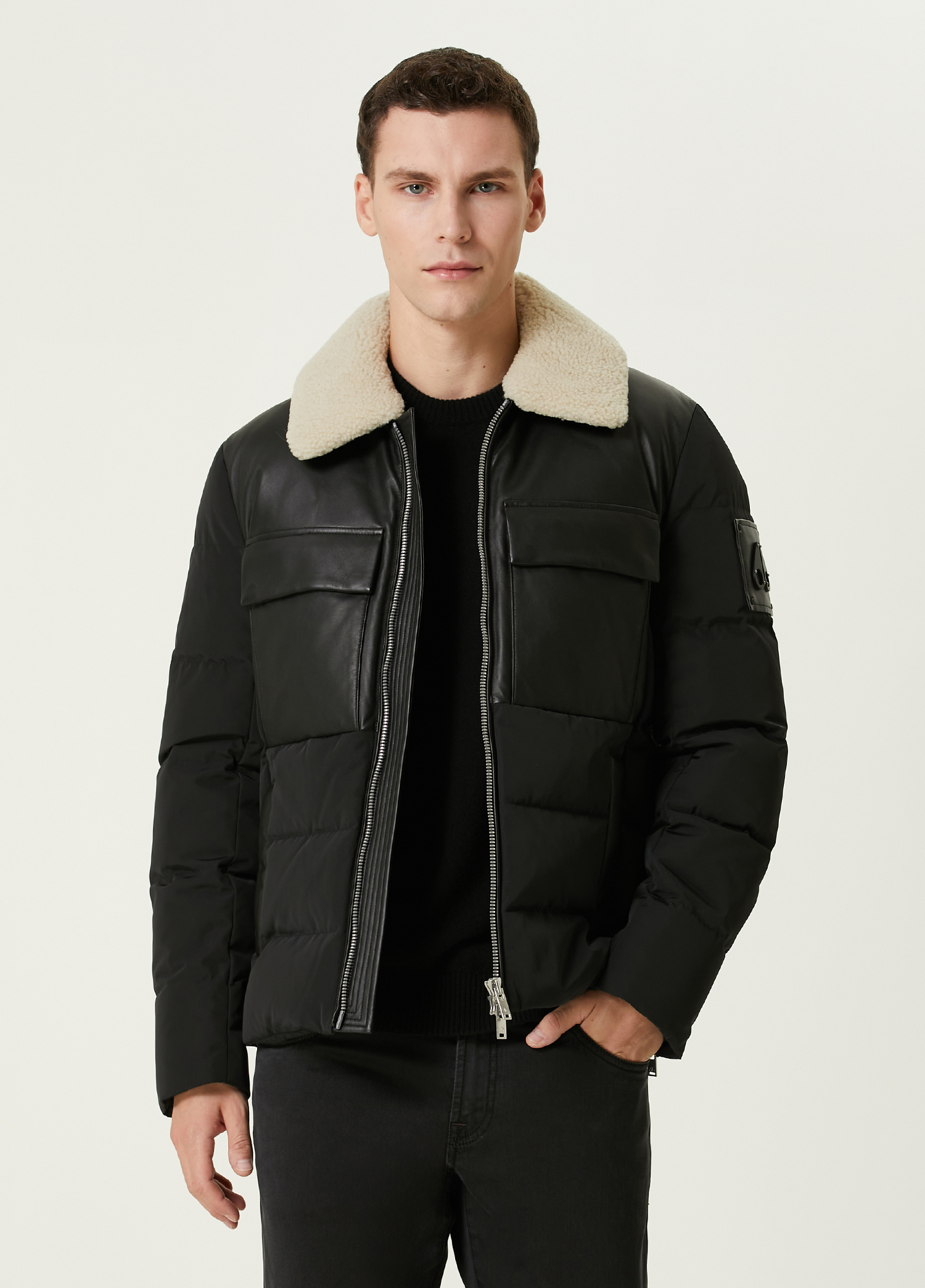 Siyah Shearling Detaylı Mont