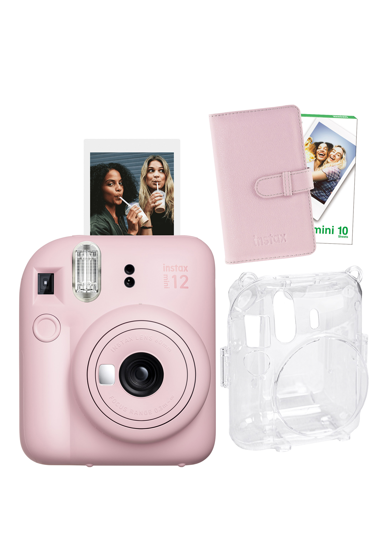 Instax Mini 12 Pembe Fotoğraf Makinesi + 10'lu Film Laporta Albüm ve Şeffaf Kılıf Seti