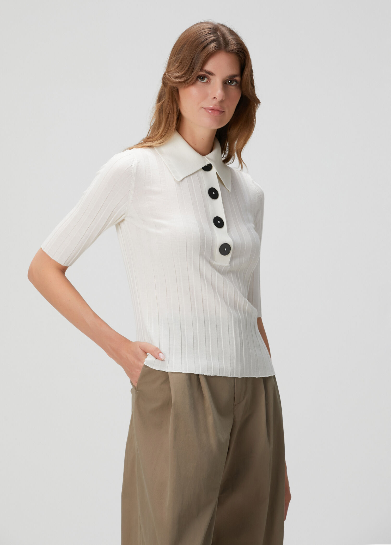 Sugarman Ecru Wool Polo Sweater