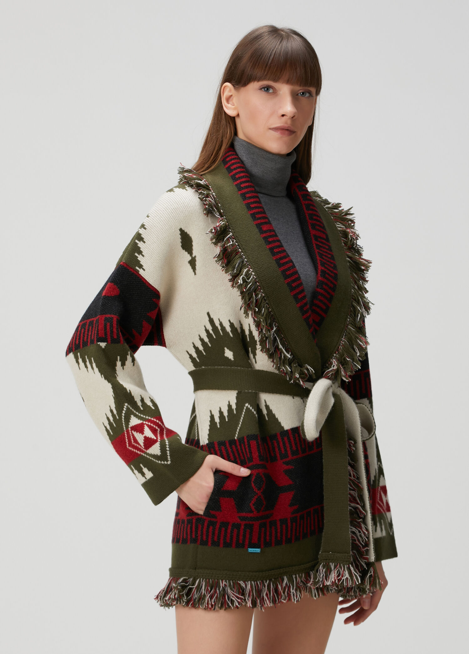 Alanui - Icon Khaki Jacquard Cashmere Cardigan
